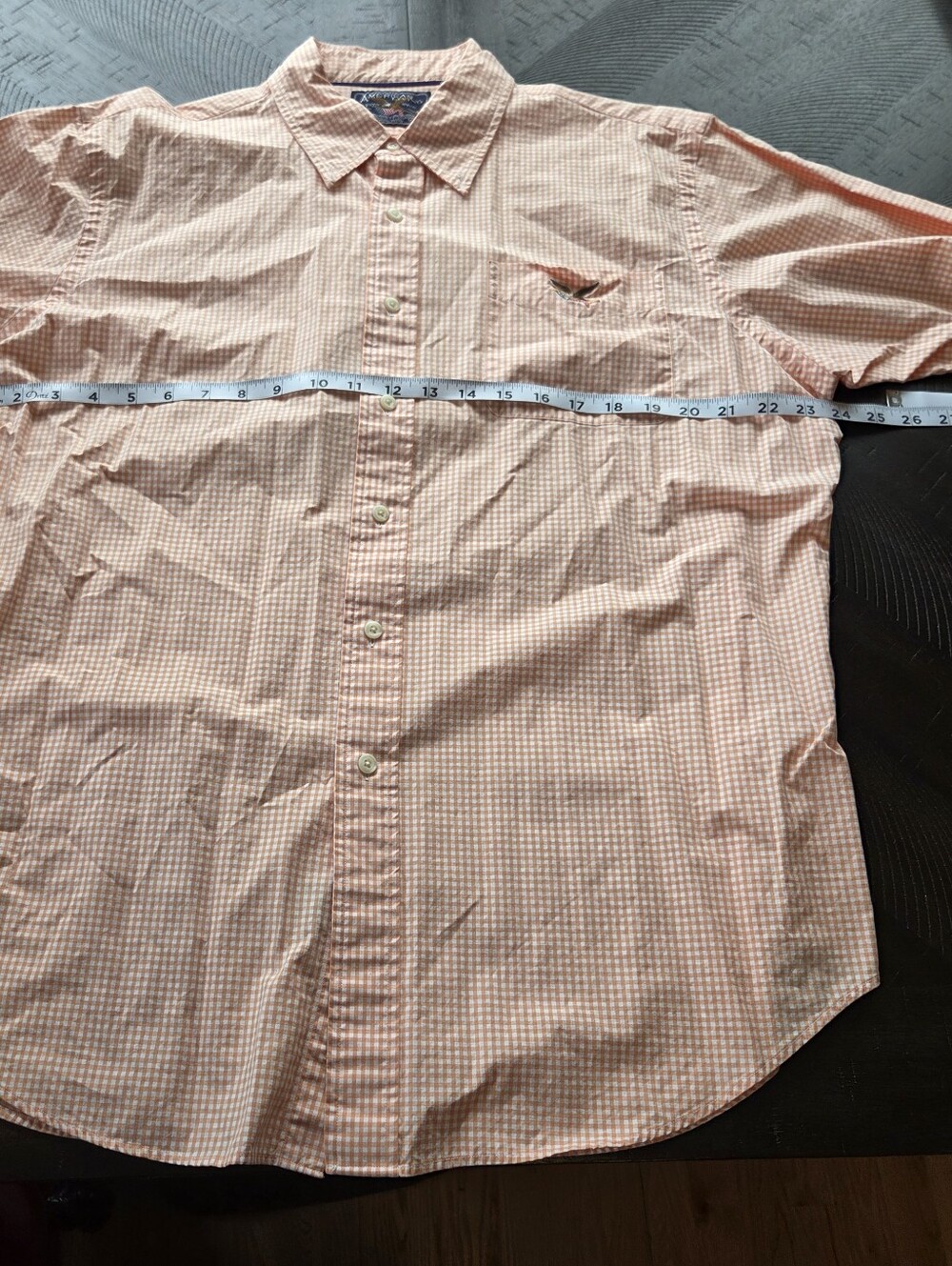 American Living Men's XL Peach Gingham Short Sleeve Button Down Shirt Cotton - Picture 6 of 9